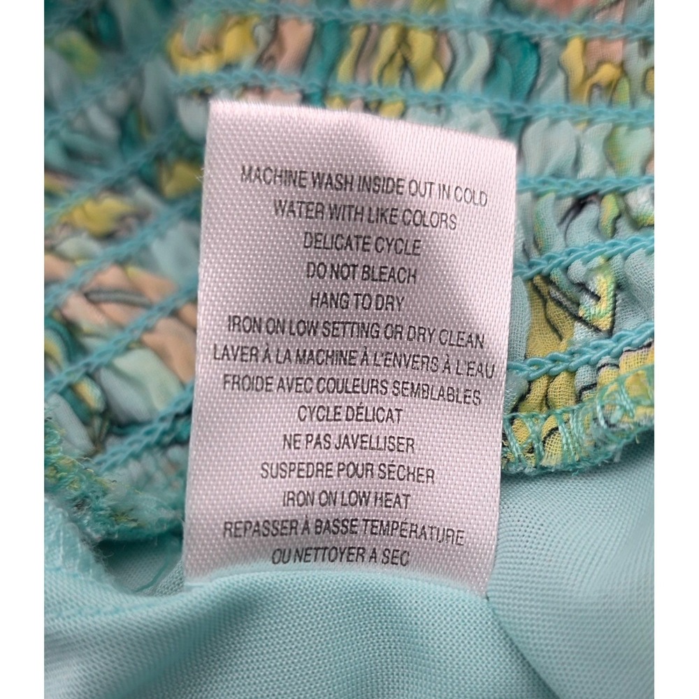 Tamara H Womens Paisley Clip Dot Blouse Smocked Hem Ruffle Neck Turquoise Large - Picture 10 of 10
